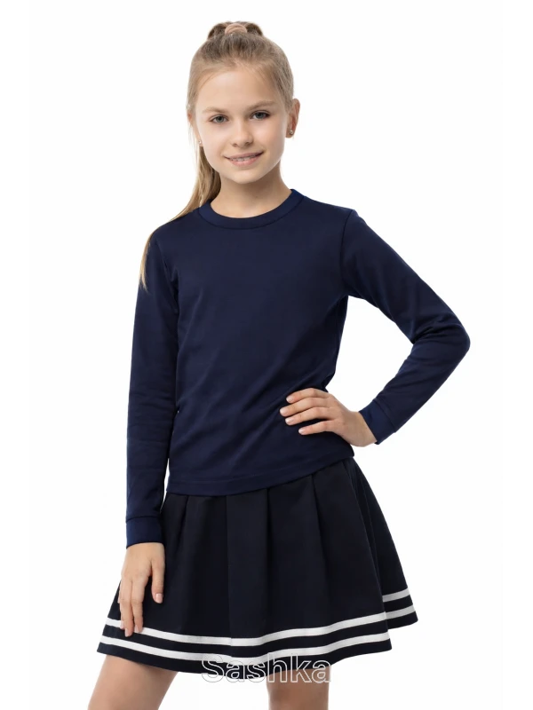 Лонгслів  для дівчинки Sashka трикотажний темно-синій, розмір 104-176